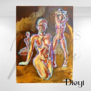 Peinture acrylique avec 3 silhouettes féminines abstraites