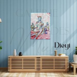 Tableau accroché au dessus d'un meuble de décoration