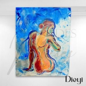 tableau acrylique avec femme bronzée devant la mer