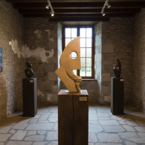 Sculpture en grès blanc en forme de lune