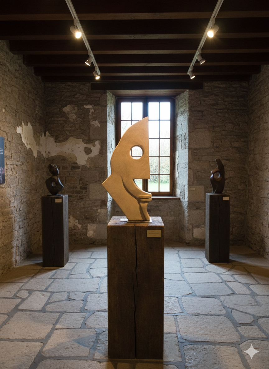 Sculpture en grès blanc en forme de lune