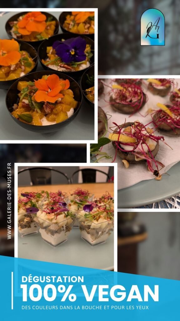 Dégustation vegan vernissage – présentation colorée et raffinée